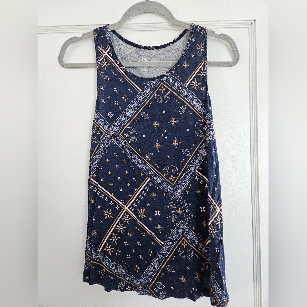 SO Women's Navy Blue Patterned Tank Top